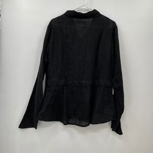Vintage FLAX Black Linen‎ Jacket Top Button Down Oversized Medium